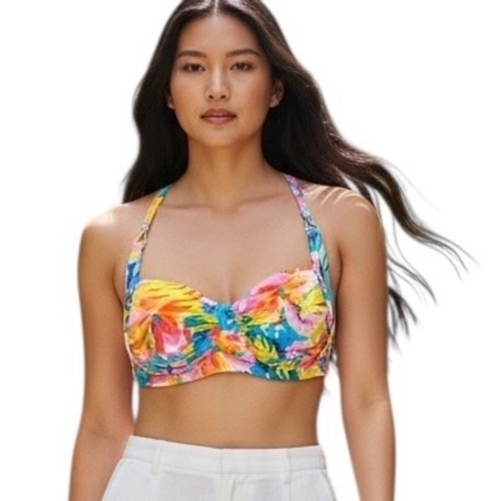 NWOT Bleu Rod Beattie Bikini Top 36DD Multicolor Floral Underwire Cross-Back